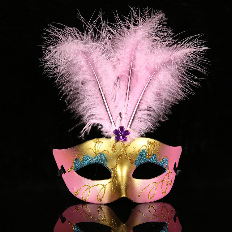 Women's Masquerade Mask feather Fancy Dress  Multi-color Men carnival Venetian Plastic Half Face Mask