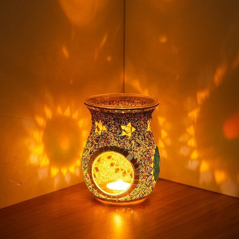 Moroccan Mosaic Glass Candle Holder jar Romantic Candlelight Dinner Candle stick for wedding