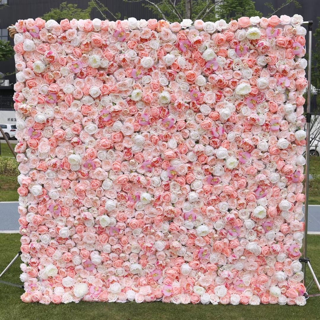 Summer Rose Flower Wall 3D Flower Mat Wedding Backdrop  Panel With Logo