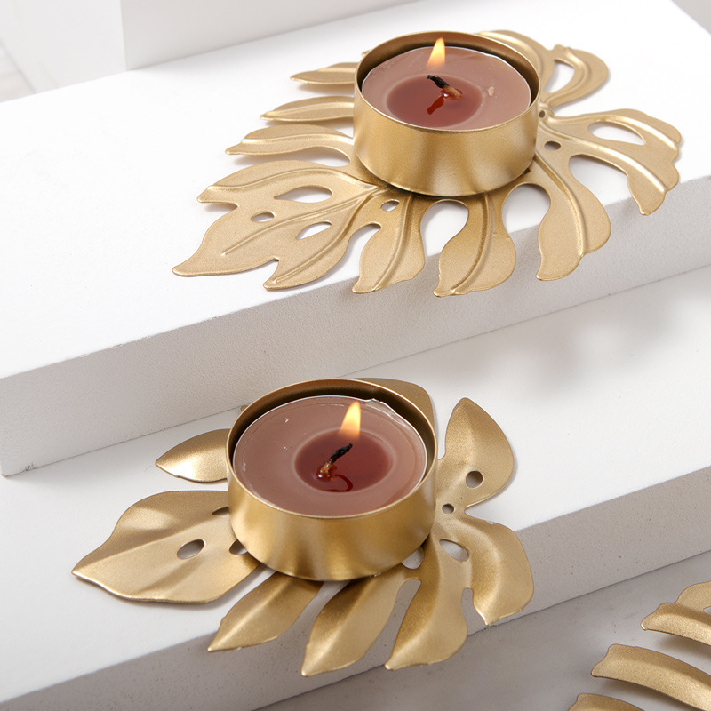 Leave Shape Plate Metal Tealight Candle Holder for Home Decor