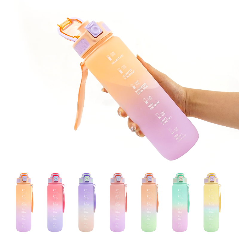 Wholesale Leakproof  Sports Bpa Free Tritan 1L  Waterbottle Motivational Water Bottle With Straw And Time Marker