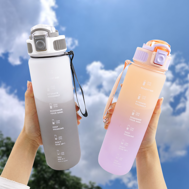 Wholesale Leakproof  Sports Bpa Free Tritan 1L  Waterbottle Motivational Water Bottle With Straw And Time Marker