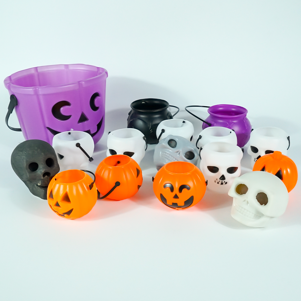 Wholesale Kids Witch Port Cauldron Large Size Led Light Up Pumpkin Halloween Candy Bucket For Toys