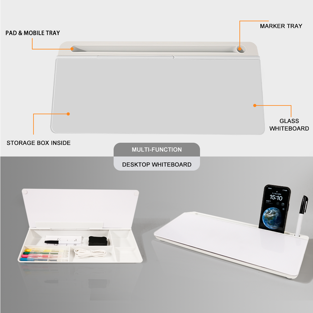 Home and Office Portable Desktop Dry Erase Glass Whiteboard Desk Accessory Desk Whiteboard