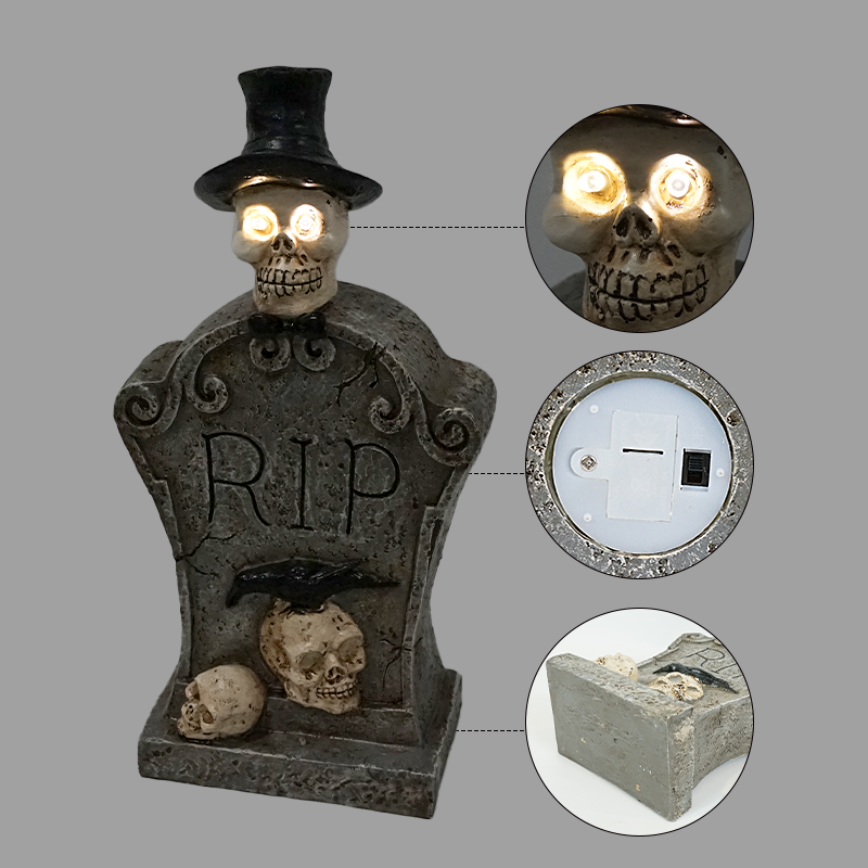 Halloween Zombie Tombstone Skeleton Decorations Yard Decor Creepy Spooky Skull Head Light Up Eyes Haunted Props