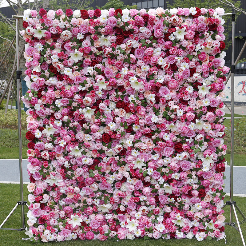 Summer Rose Flower Wall 3D Flower Mat Wedding Backdrop  Panel With Logo