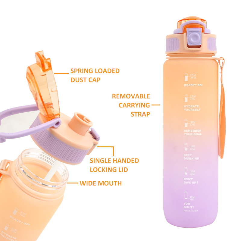 Wholesale Leakproof  Sports Bpa Free Tritan 1L  Waterbottle Motivational Water Bottle With Straw And Time Marker