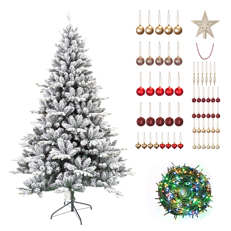 Factory Wholesale Self-Assemble Decorated Xmas Trees Decoration Premium Snow Flocked Christmas Trees With Thick Metal Base