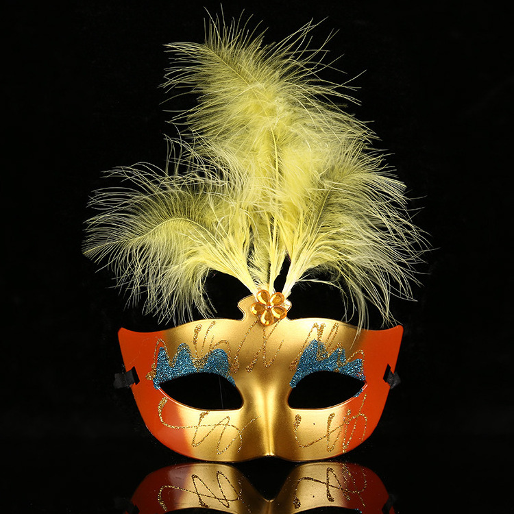 Women's Masquerade Mask feather Fancy Dress  Multi-color Men carnival Venetian Plastic Half Face Mask