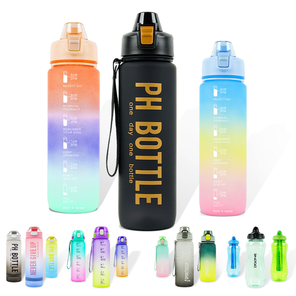 32 Oz 1 Liter 1000ml Hot sale Motivational Water Bottle With Time Marker Plastic Sleeve Gym Fitness Sports