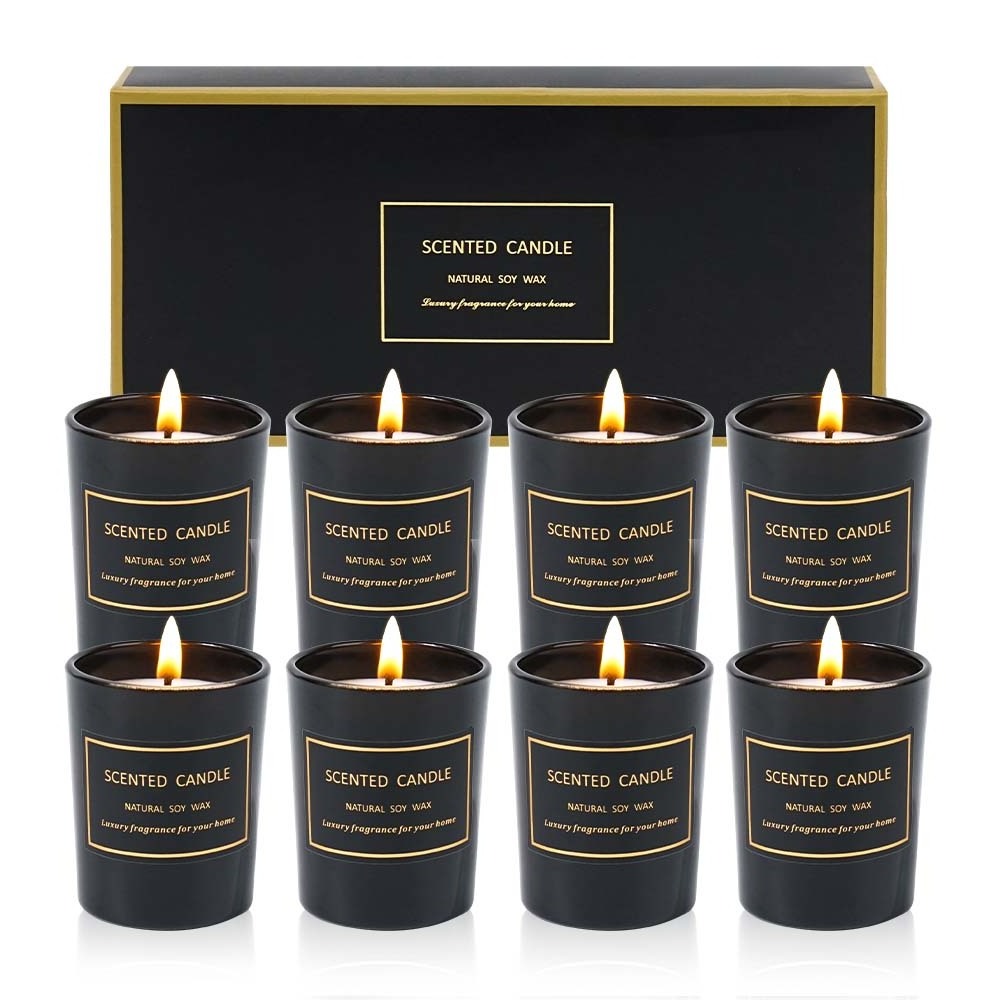 Luxury Scented Candles Soy Wax Fragrance Oils Aroma Candles With Black Jar Tin Gift Box