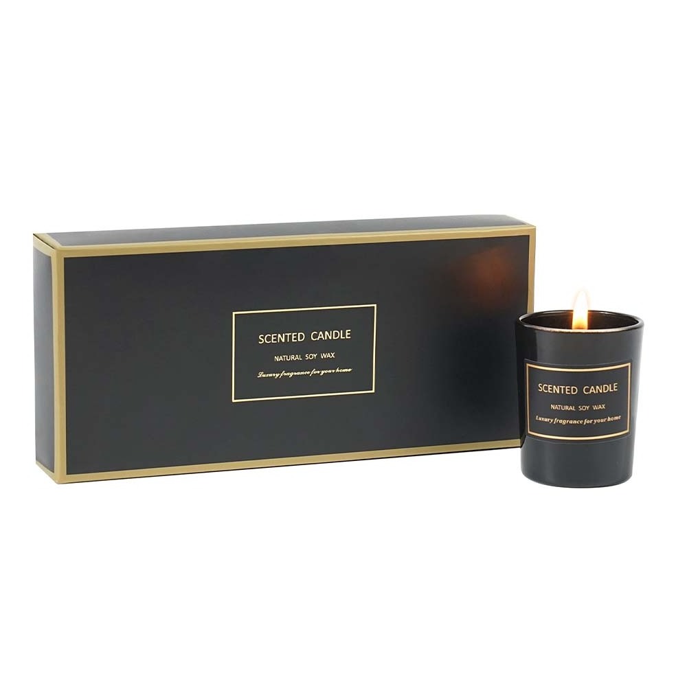 Luxury Scented Candles Soy Wax Fragrance Oils Aroma Candles With Black Jar Tin Gift Box