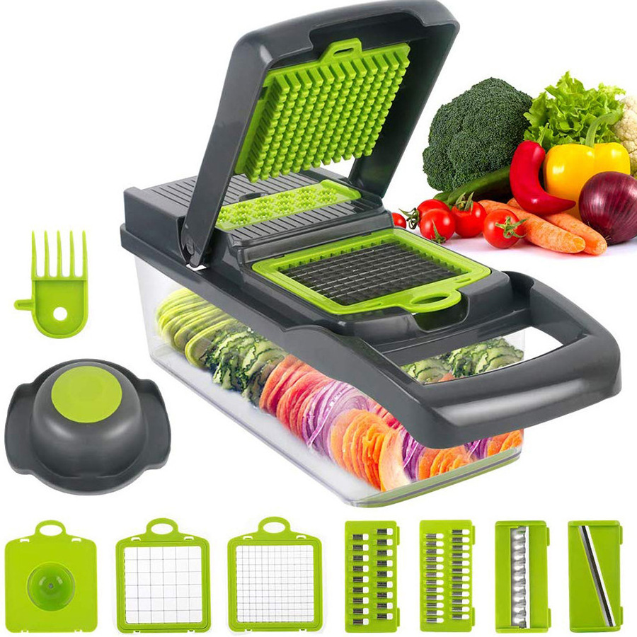 2023 12 in 1 Multifunction kitchen gray green hand slicer Onion Chopper Dicer Vegetable cutter