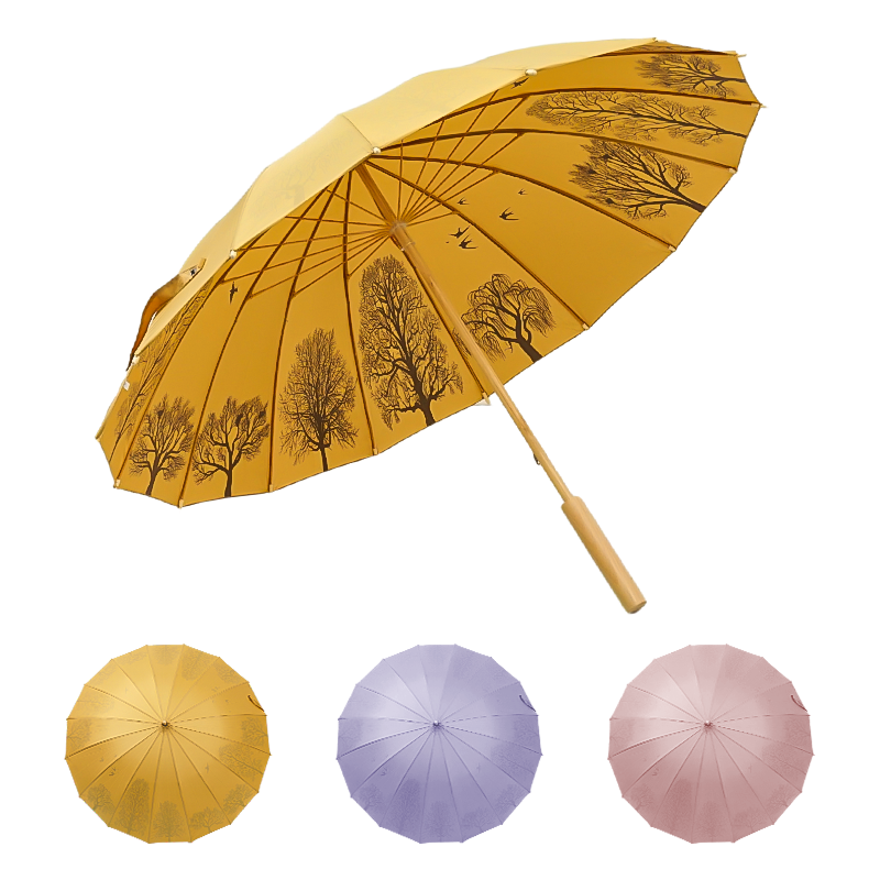 Exquisite  printing 16ribs windproof classic beauty photography wooden stand umbrella for young lady