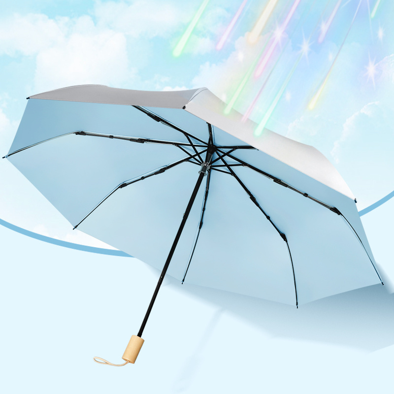 Popular solid wooden handle slivering printing fabric pongee polyester special umbrella  for anti-sunburn