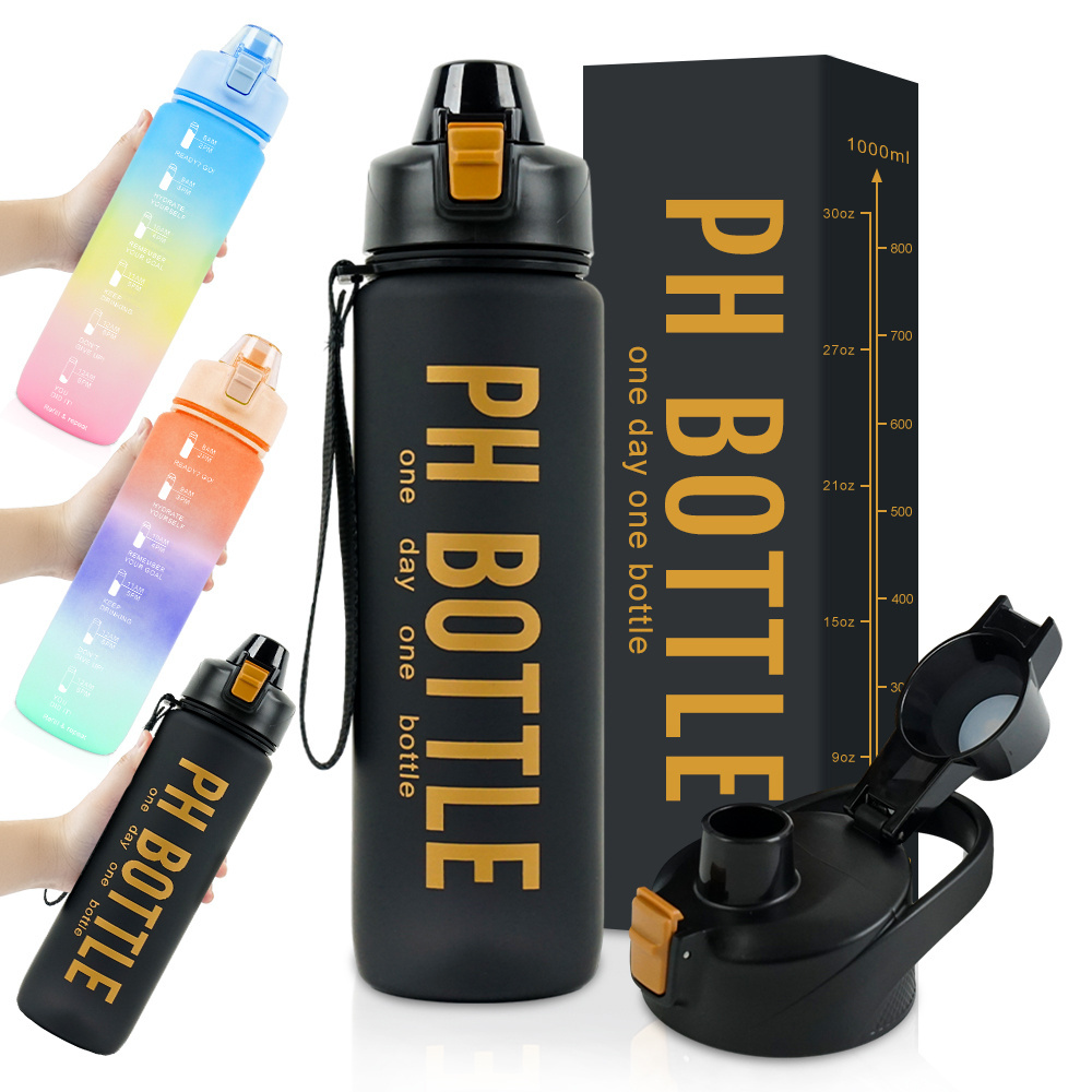 Wholesale Leakproof  Sports Bpa Free Tritan 1L  Waterbottle Motivational Water Bottle With Straw And Time Marker