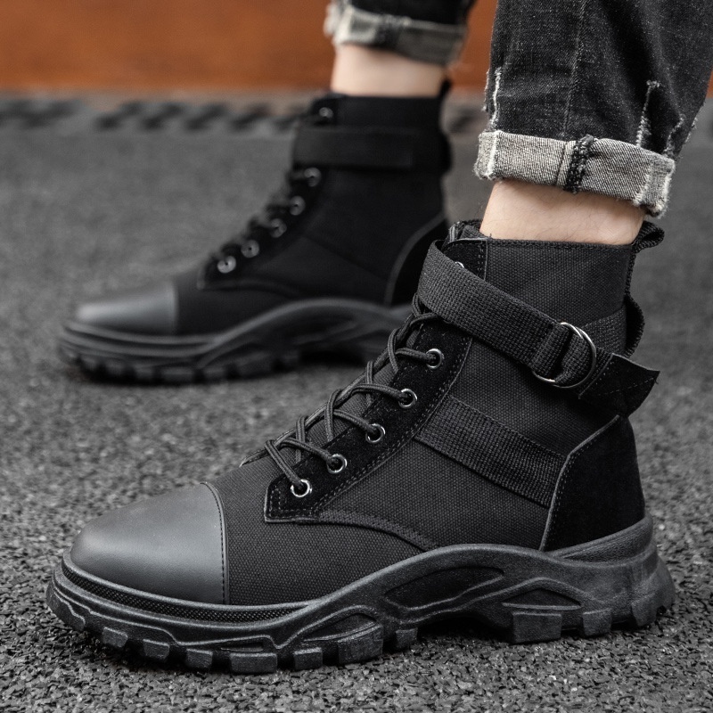 Wholesale Male Casual Breathable Canvas Martin Boots Light Weight Comfortable Black Desert Boots for Men