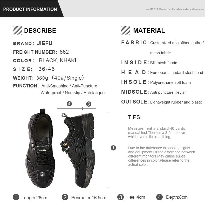 JIEFU anti-slip men's work shoes  anti-puncture safety shoes steel toe outdoor work safety shoes for men