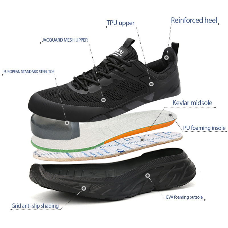 JIEFU Light weight work safety shoes steel toe comfortable work shoes  safety shoes for men