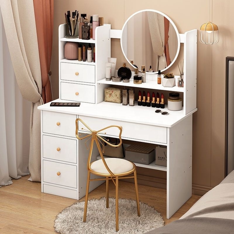 Wholesale cheap bedroom furniture nordic wooden girls modern mirror vanity dresser with drawer storage