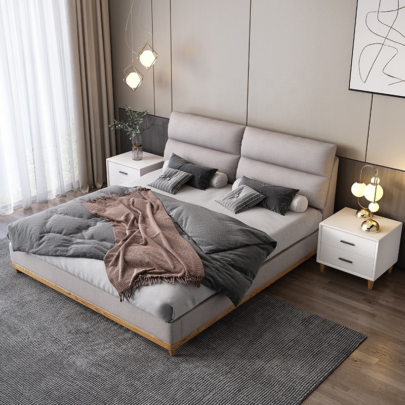 1.5m/1.8m bedroom furniture new designs wood frame king upholstered queen size fabric linen bed