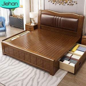 China manufacturer 2021 contemporary bedroom furniture wooden queen and king size bed frame with storage