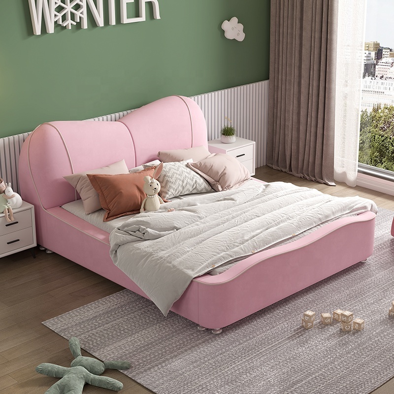 children bedroom furniture set upholstered new designs pink house beds for kids with soft headboard