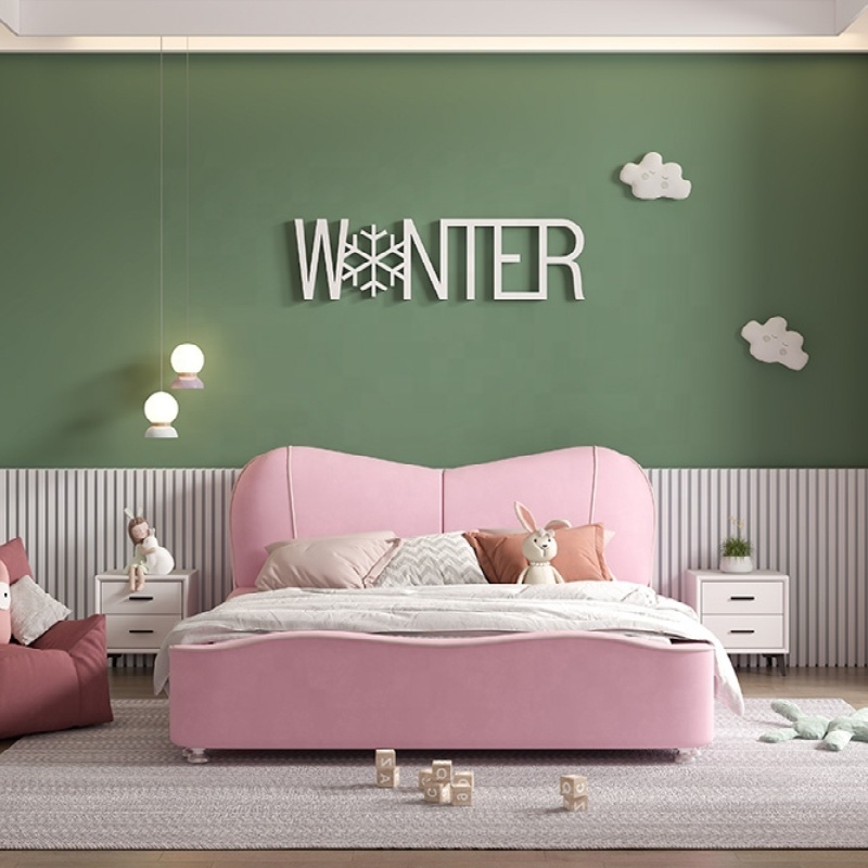 children bedroom furniture set upholstered new designs pink house beds for kids with soft headboard