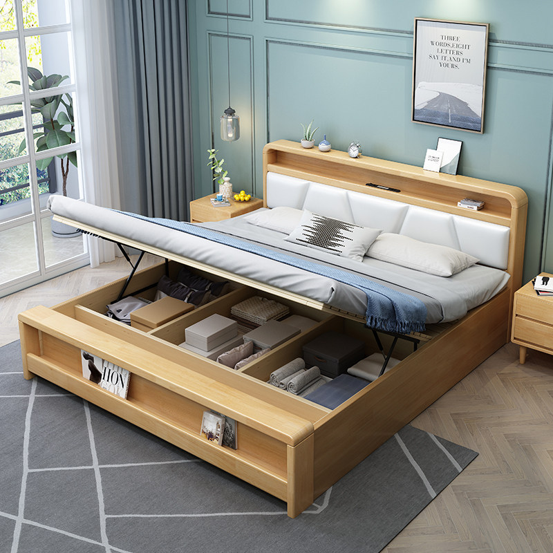 Walnut solid hotel safe wooden beds for kids bedroom set furniture classic king size wood double bed designs with box