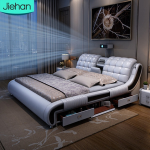 Factory price modern luxury design king size leather split adjustable smart furniture air bed multifunctional tv wood beds