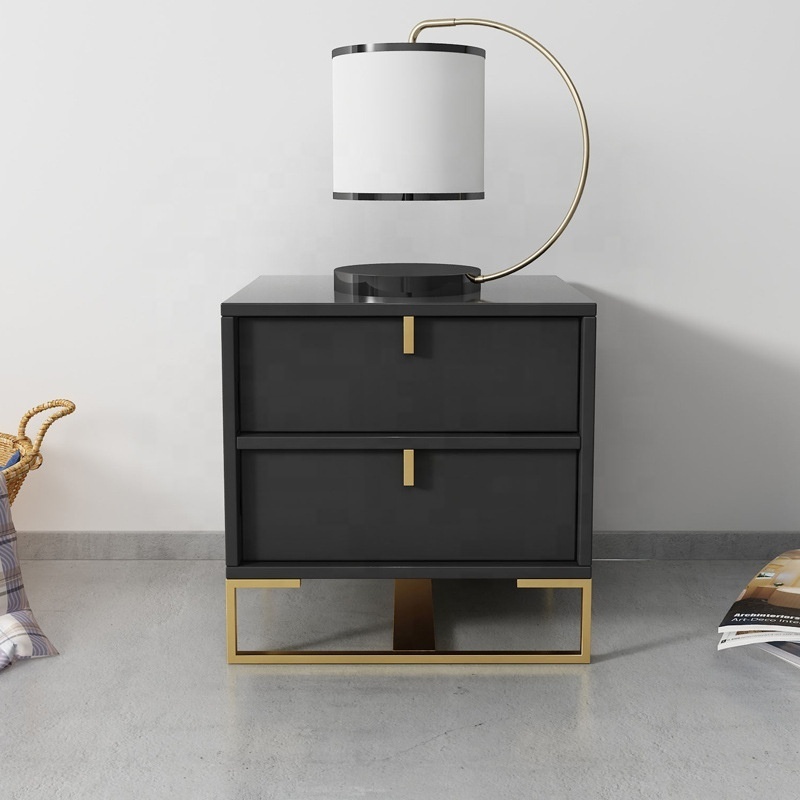 minimalist secret compartments luxury lacquer classic wood gray and gold nightstand with metal