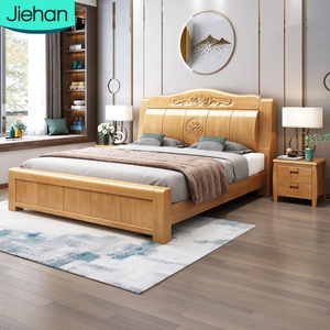 Designer Chinese style solid wood furniture master bedroom home classic storage wooden frame king size bed for adult