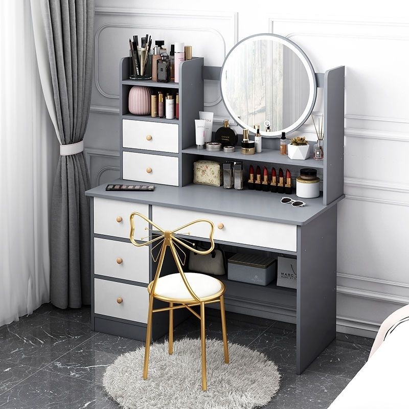 Wholesale cheap bedroom furniture nordic wooden girls modern mirror vanity dresser with drawer storage