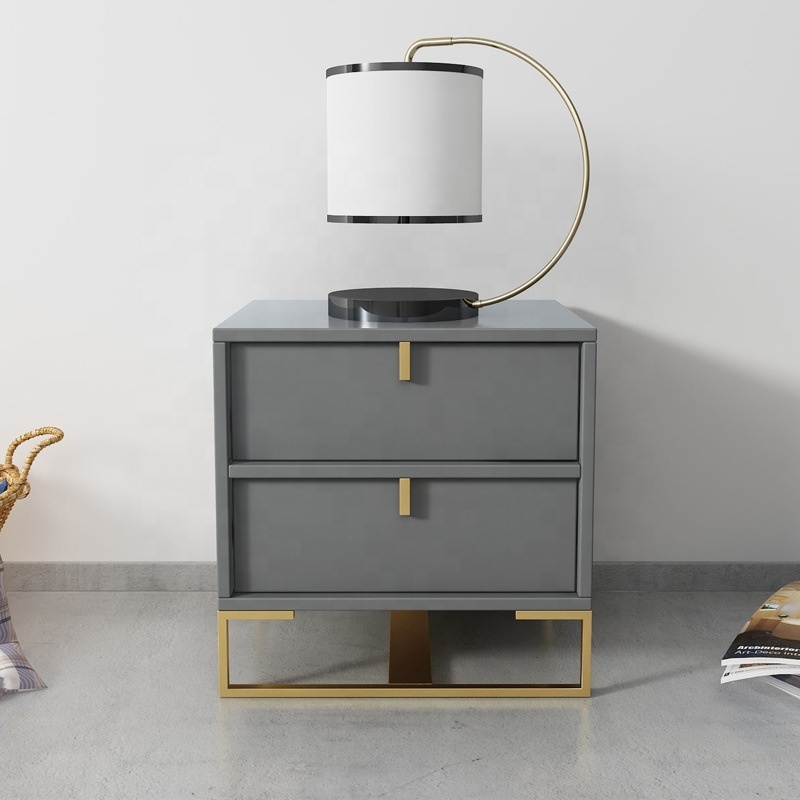 minimalist secret compartments luxury lacquer classic wood gray and gold nightstand with metal