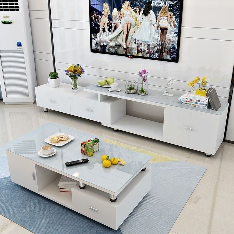 2024 hot sale modern luxury latest fashion design tv stands cheap price black white tv stand and coffee table set