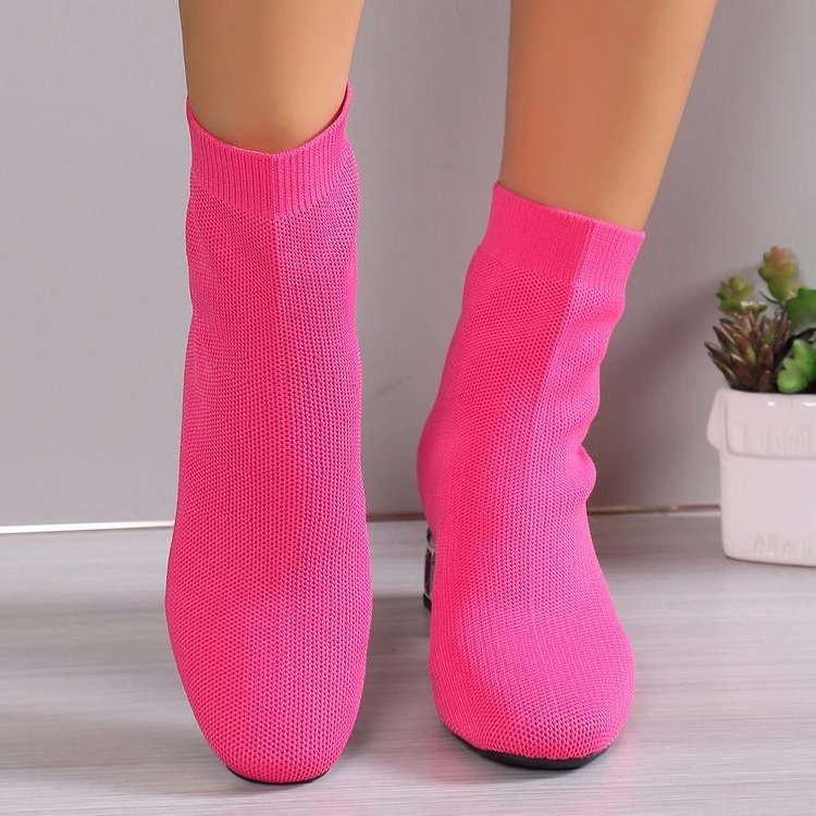 Wholesale of high-quality anti slip thick heel knitted hot pink black ankle classic boots for women's platform Chelsea boots