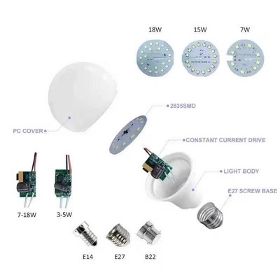 Led Lamp Aluminum Pc Housing 2835 Smd Led Chip Skd Led Bulb Raw Material Dob Driver Skd 3w 5w 7w 10w 12 Watt Led Bulb