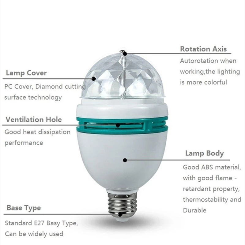 Newly Launched Auto E27 B22 3W Bulb Full Color RGB LED Plastic Rotating Lamp