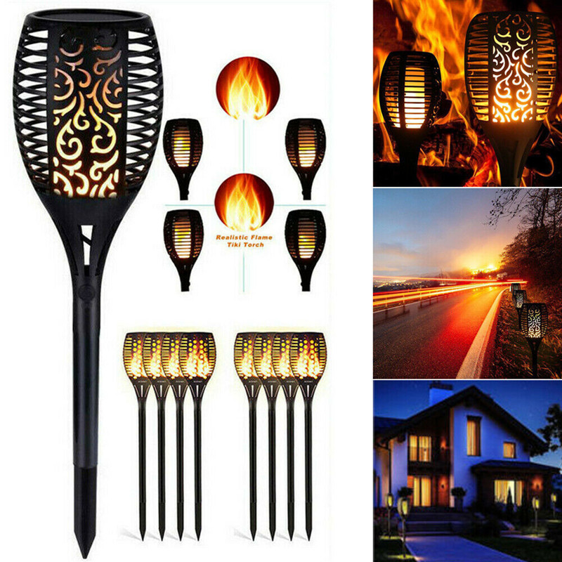 Flickering Led Solar Flame Torch Light Outdoor Fire  Flame Torch Garden Light Garden Bollard Lights