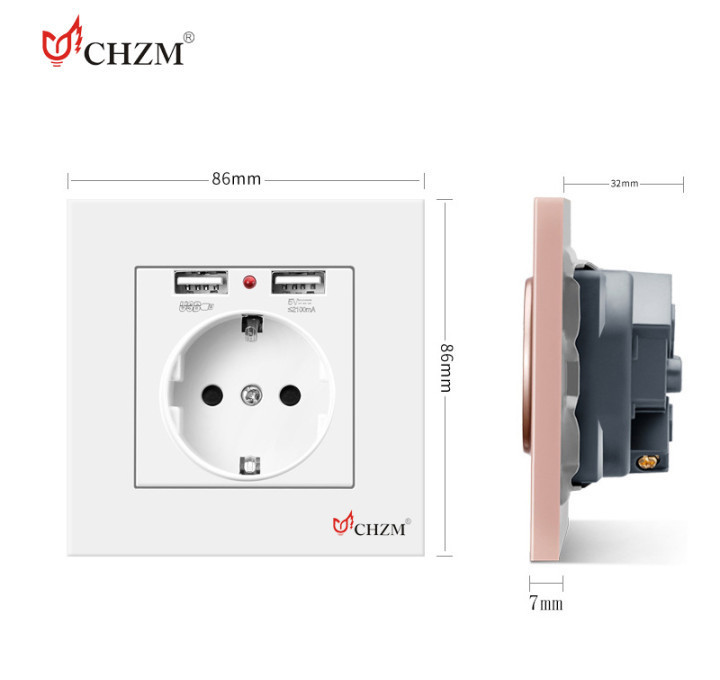 EU Standard German Socket 16A Electrical Outlet Wall Plate Embedded Wall Socket with Usb Ports