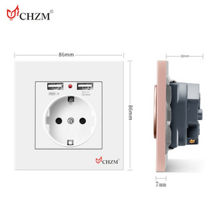 EU Standard German Socket 16A Electrical Outlet Wall Plate Embedded Wall Socket with Usb Ports