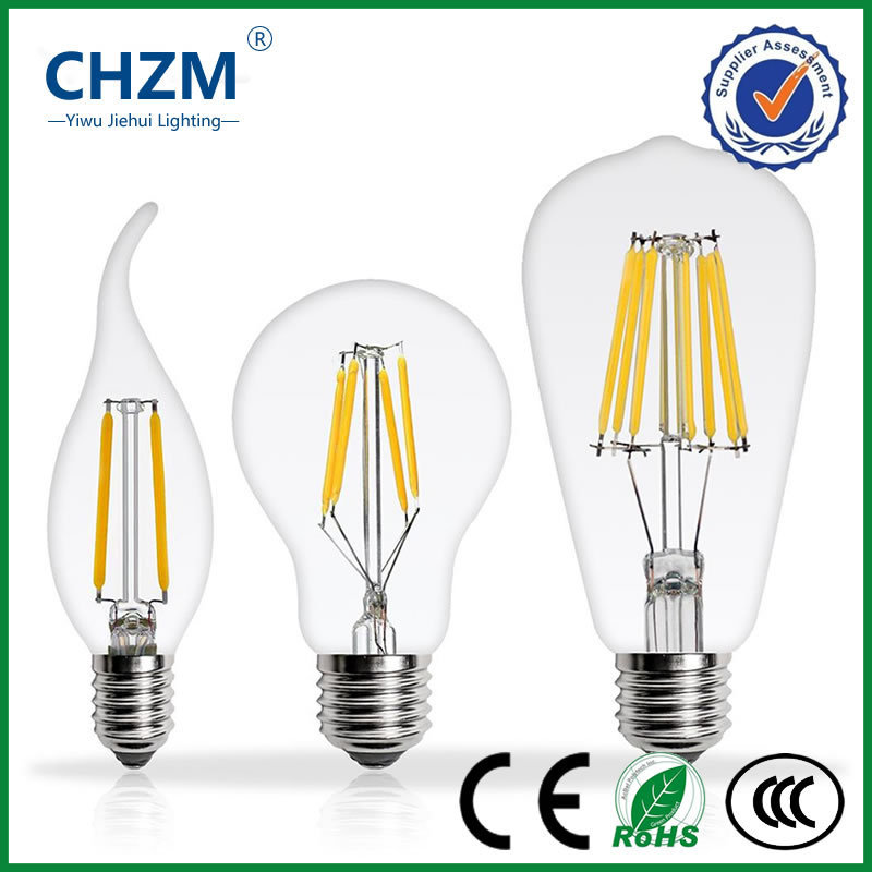 In stock E27 E14 A60 C35 ST64 Edison electric LED filament bulb lights wholesale 5W 7W 9W 12W smart wifi blue tooth dimmable