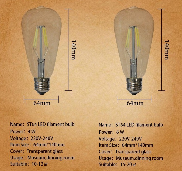 high Lumen CE ROHS approved A64 E27 LED Filament Bulb Light ,indoor LED lighting bulb