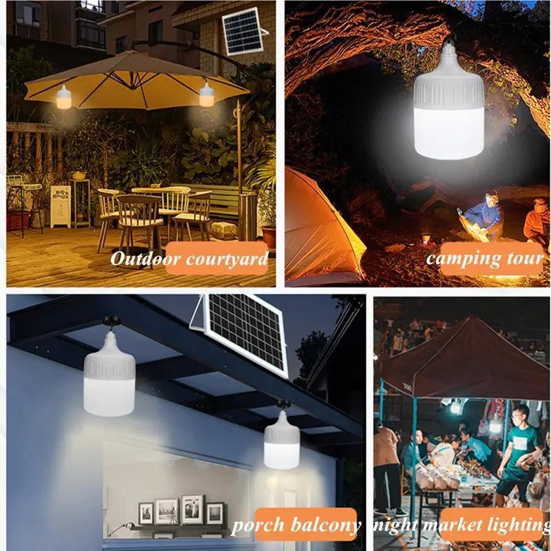 Solar LED Rechargeable Bulb Light Super Bright Home Remote Control Emergency Garden Lamp Free Wiring Light Control Light