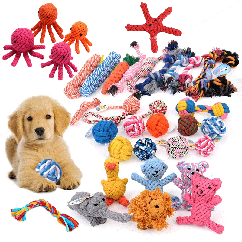 Wholesales pet chew toy cotton rope dog teeth cleaning grinding chewing playing hand made animal toys