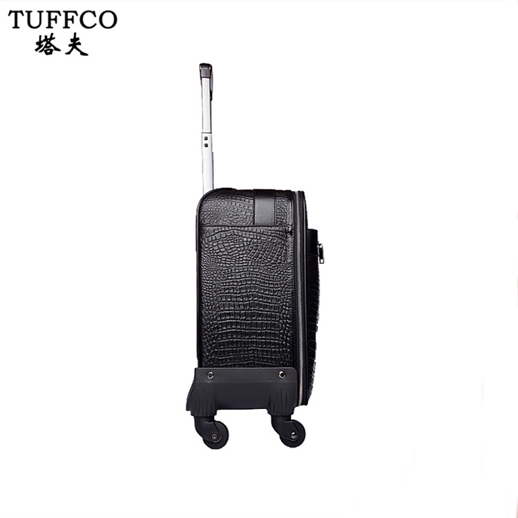 Leather business and leisure travel suitcase 16 inch crocodile pattern black trolley bag