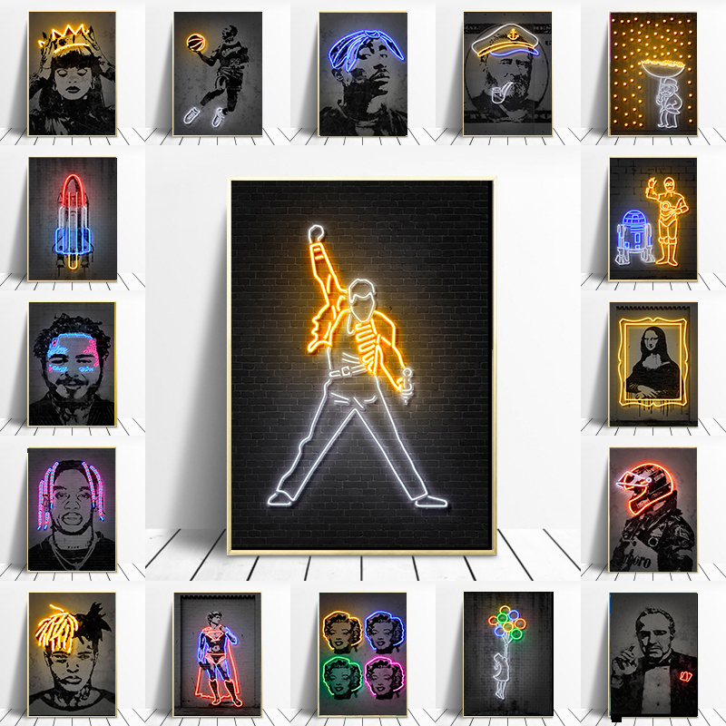 Neon Art Poster Fashion Graffiti Music Movie Basketball Star Canvas Painting Animal Pictures Perfume Prints