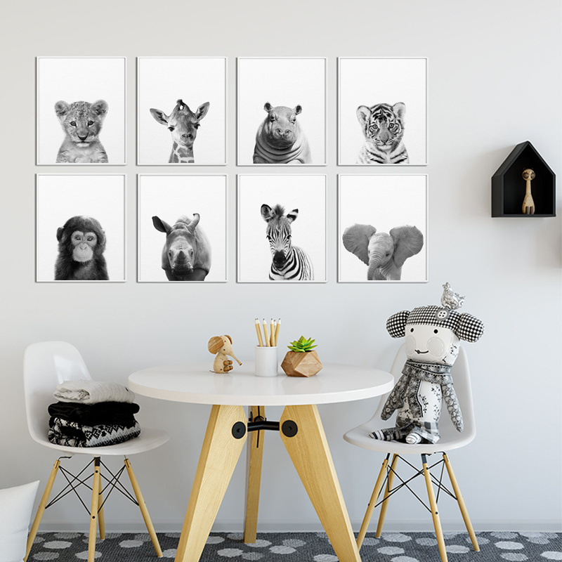 Nordic Style Safari Baby Animals Canvas Art Nursery Lion Deer Wall Art Pictures Animal Painting Kids Bedroom Decoration Picture