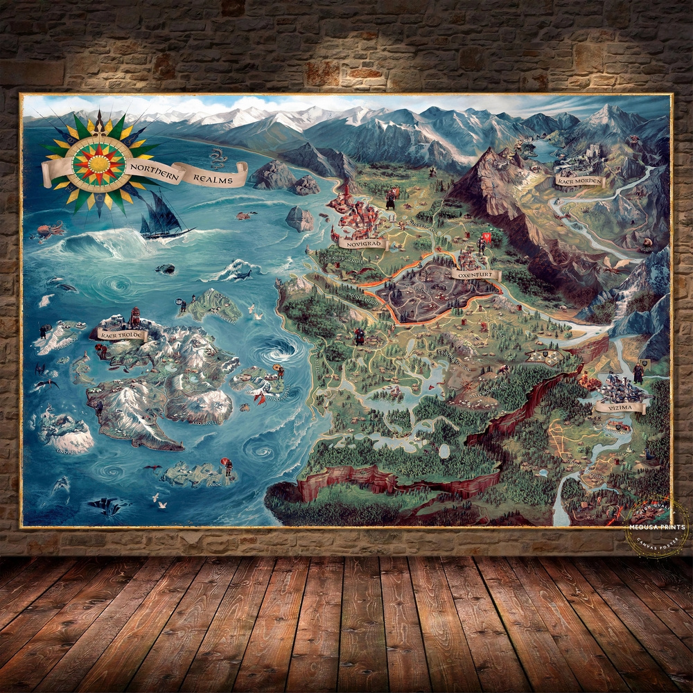 The Witcher 3 Wild Hunt Poster Game Map Printing Game Art Painting Esports Room Wall Art