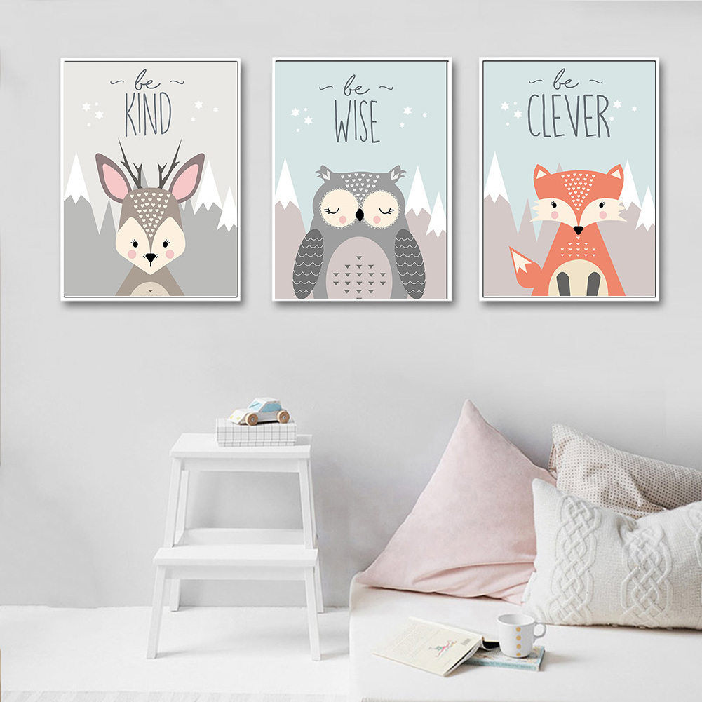 New Lovely Cartoon Fox Owl Deer Nordic Canvas Painting Art Print Poster Picture Wall Baby Room Children Bedroom Home Decoration